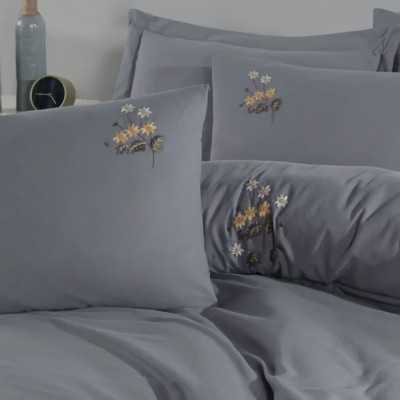 خانه|سرویس ملحفه ژاکارد برند شاهسر مدل Poppy دونفره طوسی